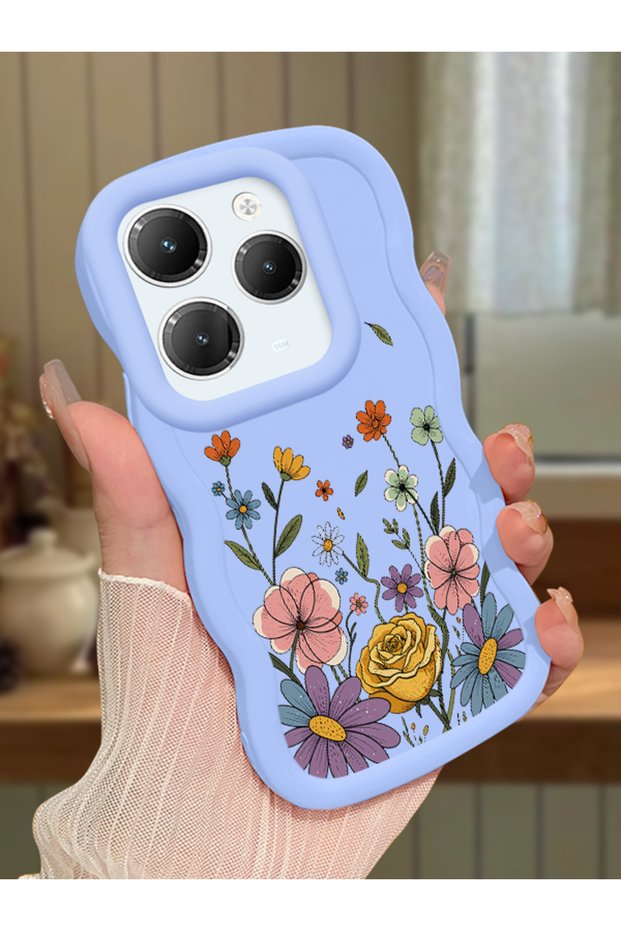 Infinix Hot 40 Compatible Case Camera Protector Blue Silicone Couple Phone Case Floral Pattern