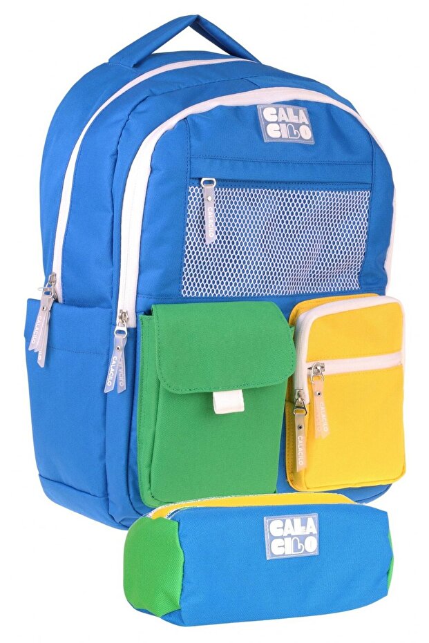 Twins Boys' Twins Blue Green Colorful School Backpack and Pencil Case Set - Setcc-C4098C