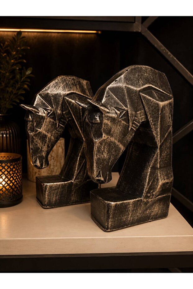 2 Pieces Decorative Cubic Geometric Design Horse Book Holder Trinket