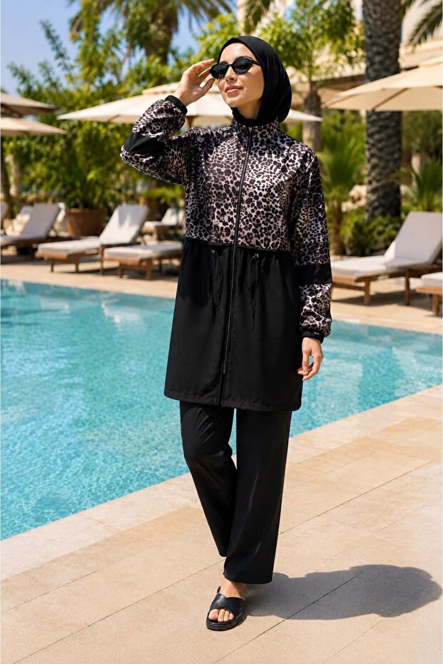 Leopard Printed Pareo Bathing Suit