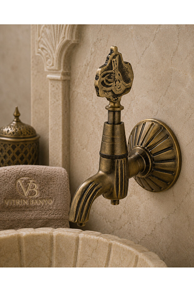 Brushed Antique Vintage Kurna Faucet with Ottoman Monogram Antique Vintage Complete Brass Hammam Faucet