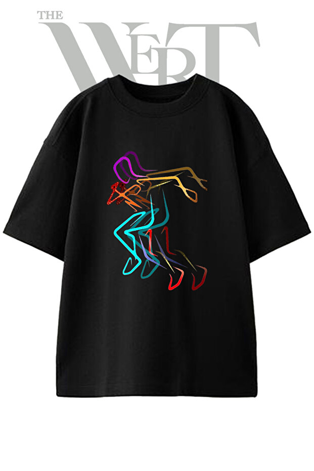 Abstract Killer Design Printed Unisex Black Oversize T-Shirt