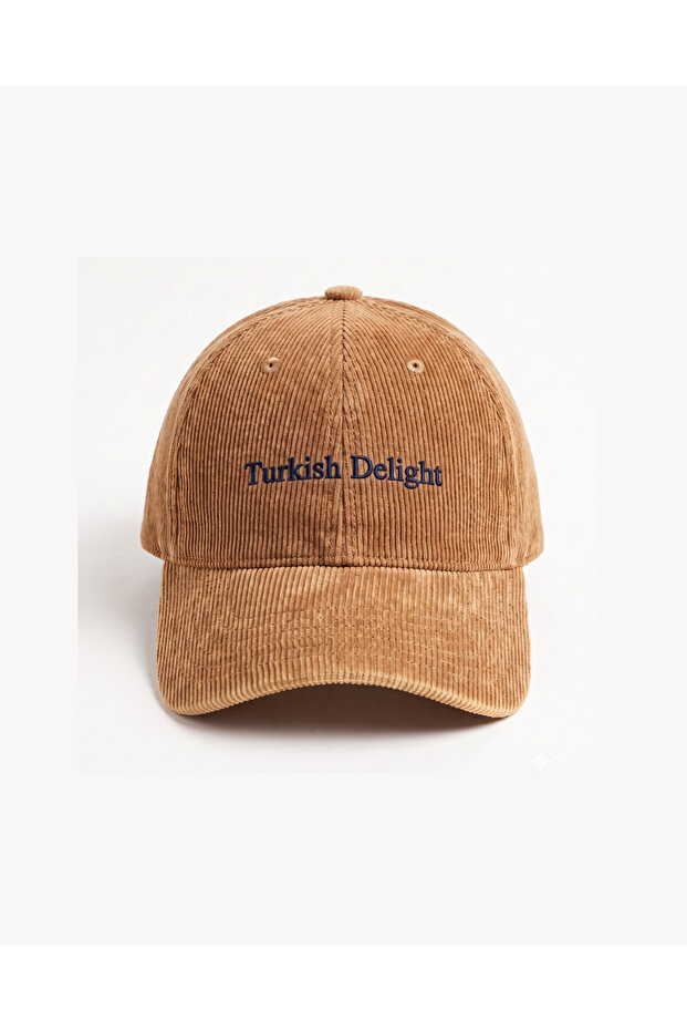 Turkish Delight Navy Blue Embroidery Printed Light Brown Premium Velvet Hat