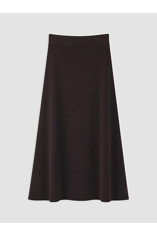 Brown A-Line Knit Skirt with Elastic Waistband