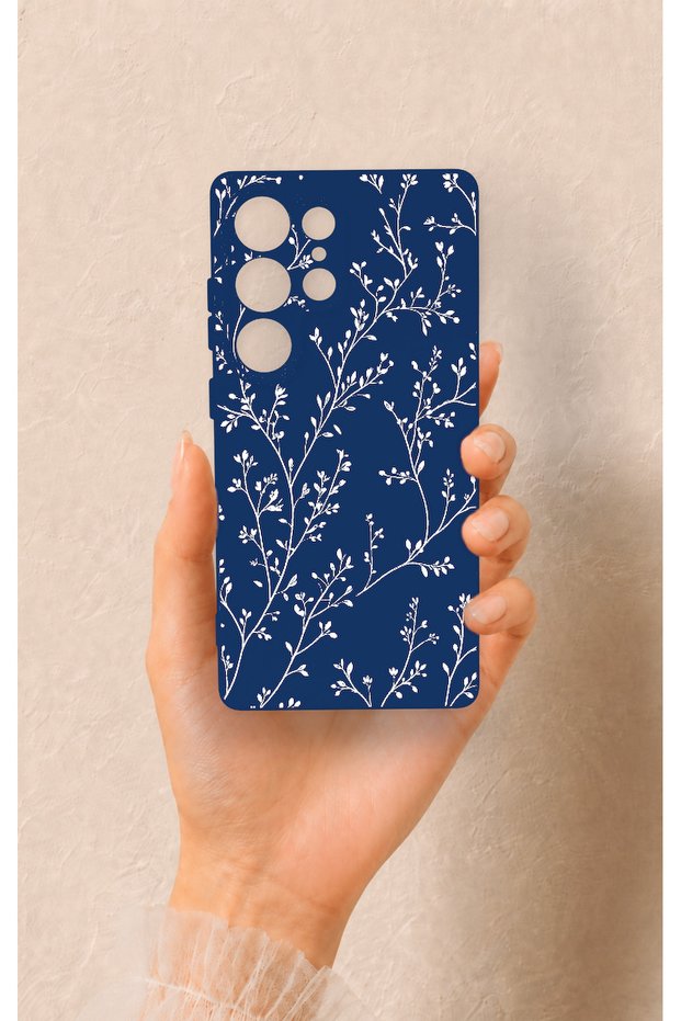 Samsung S25 Ultra Compatible Thin Leaf Branch Pattern Silicone Case