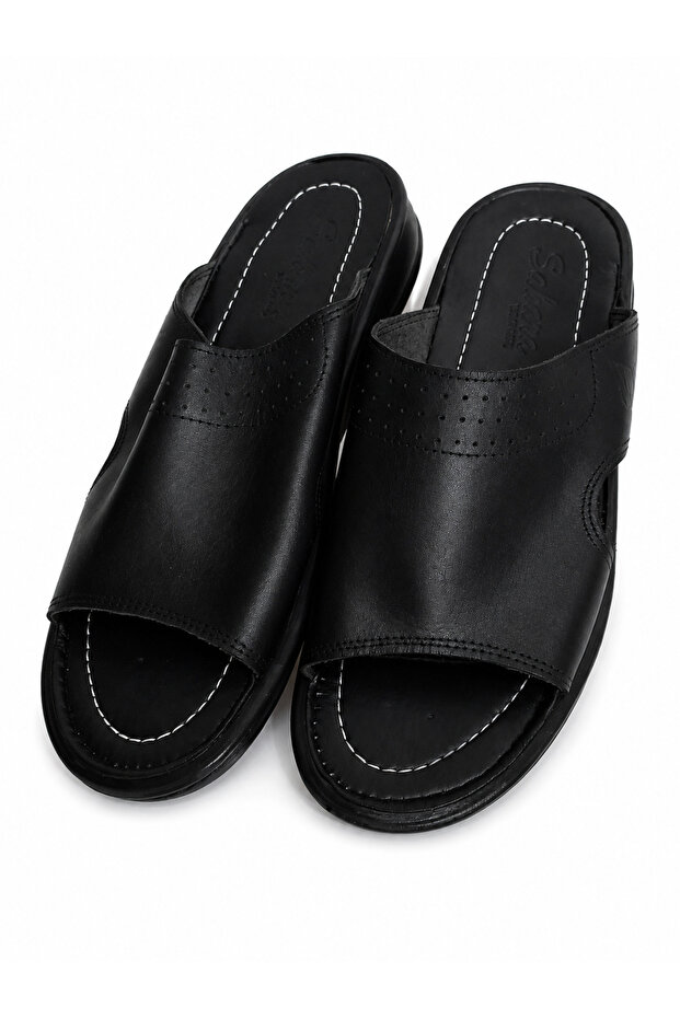 Heel-Lined, Stitched Genuine Leather Slippers