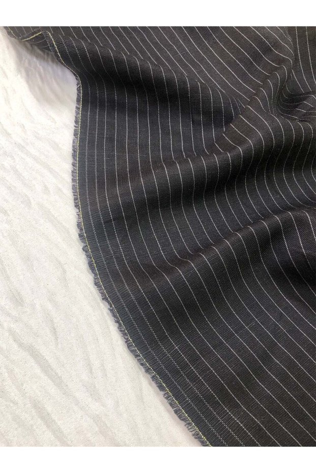 Striped Black Raw Linen Fabric Tok