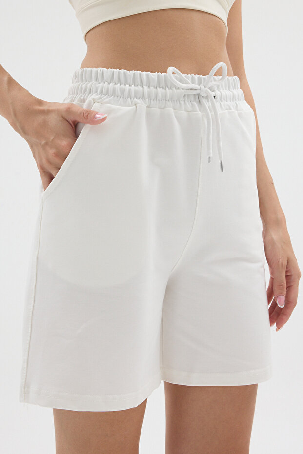 Women's High Waist Combed Cotton Bermuda Shorts