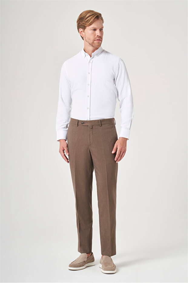 Brown Side Pocket Filafil Pattern Comfort Fit Flexible Trousers 1003260153