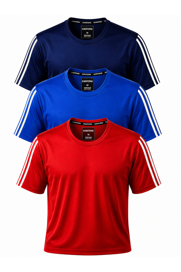 3-Piece Sleeve Stripe Quick Dry Breathable Fabric Sports T-Shirt