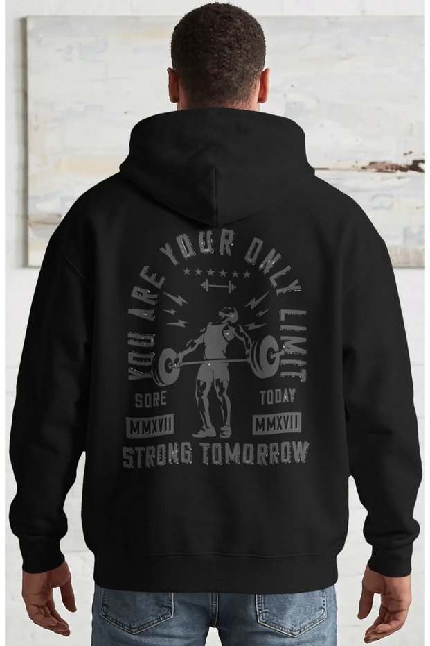 Fitness Gym Bodybuilding Athlete Back Printed Unisex Oversize Combed Cotton Hoodie