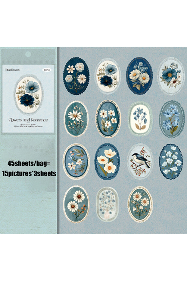 S30138-4 Mr. Paper 45pcs Serene Florals Sticker Pack - Boxed Flower Theme Collection, DIY Journal Co
