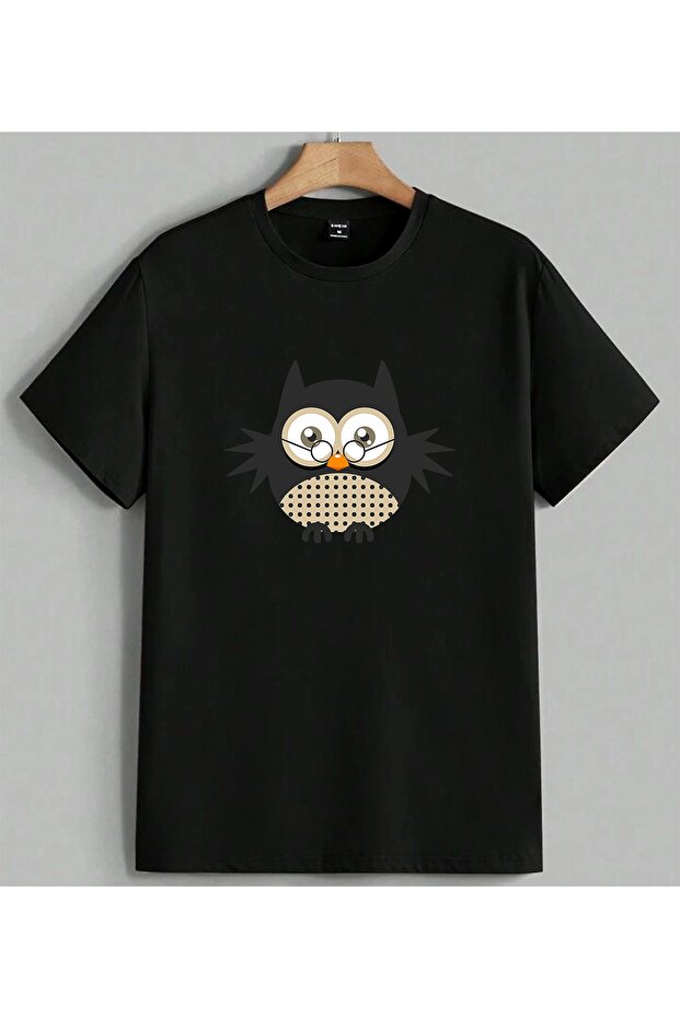Black Owl Glasses Printed Unisex Oversize T-Shirt Black