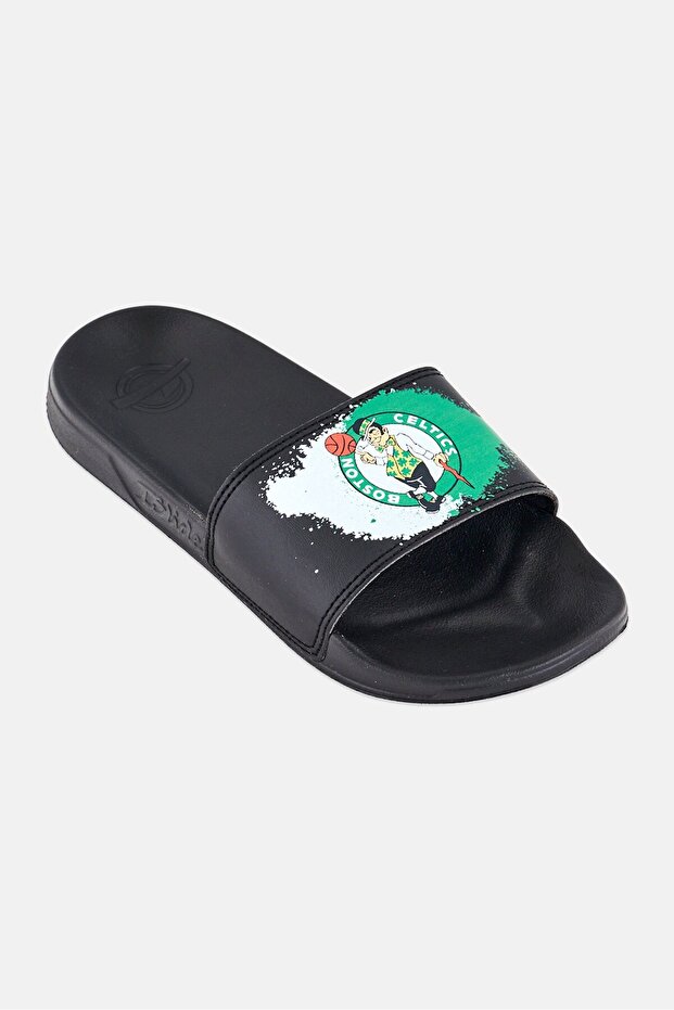 Kids Boy Boston Celtics Spray Slip On Slides, Black