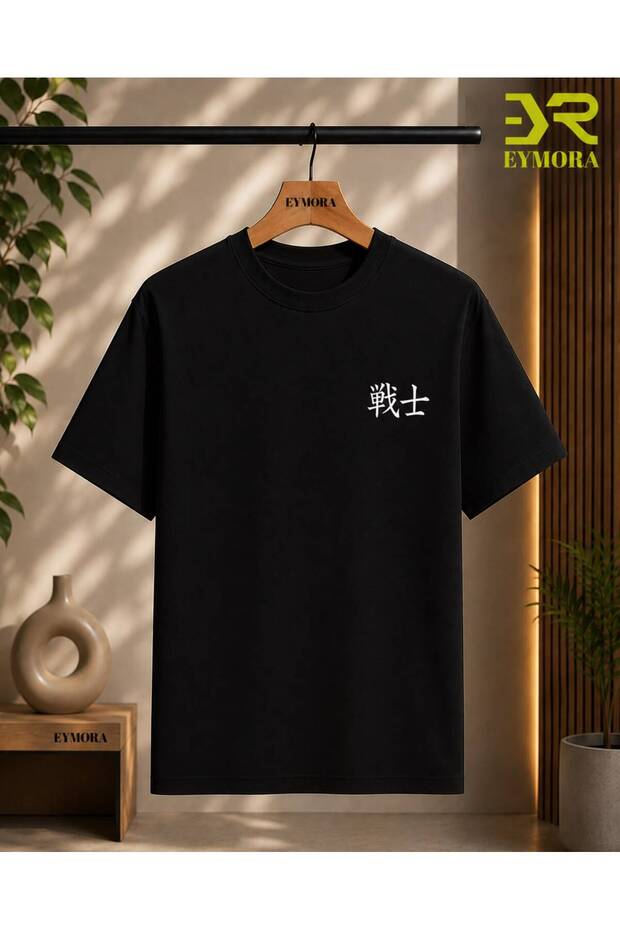 Black Japanese Warrior (戦士) Printed Unisex T-Shirt – Minimal Anime Style Casual Design