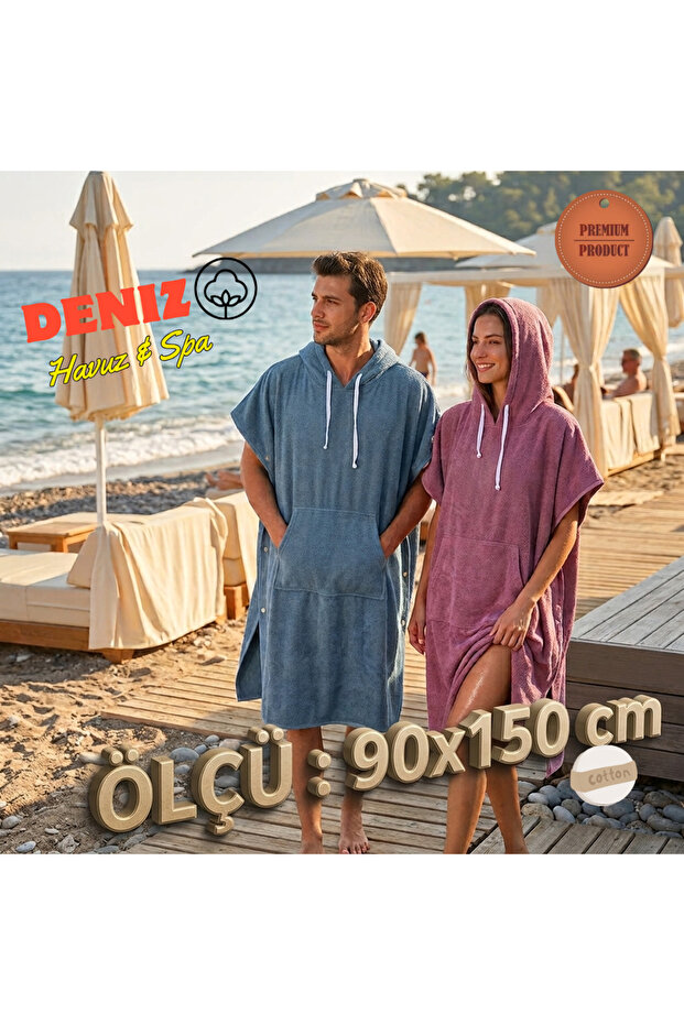 100% Organic Cotton Poncho Towel, Snap Fastener Sea Pool Spa