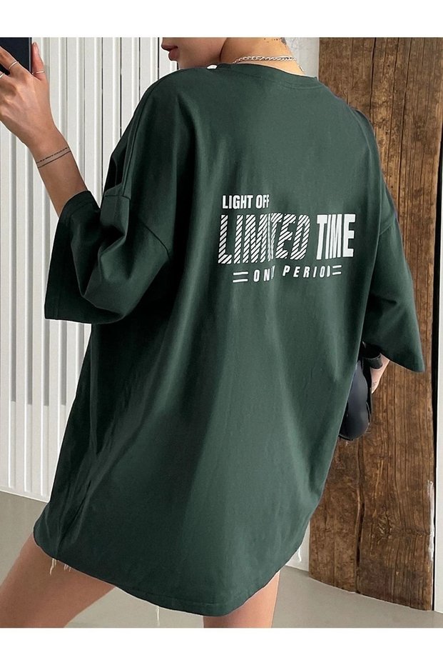 Women's Navy Green Limited Printed Oversize T-Shirt