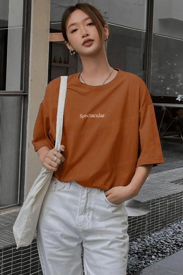 Women's Brown Spectular Printed Oversize T-Shirt