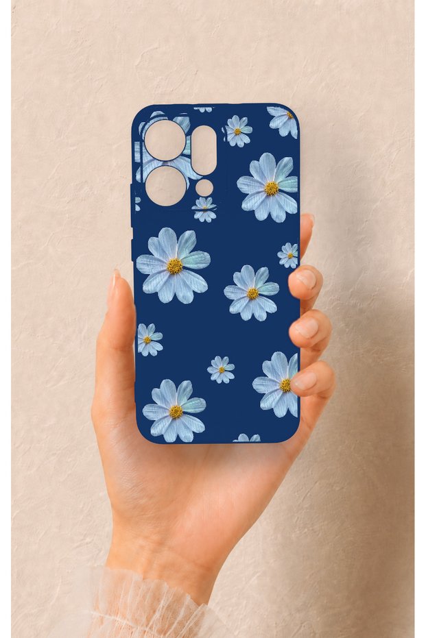 Oppo Reno 14 Compatible Blue Daisy Patterned Silicone Case
