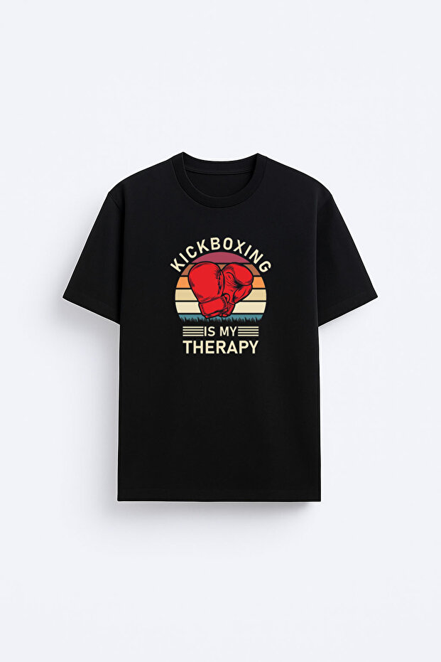 Kick Boxing Printed Cotton Black T-Shirt T-Shirt