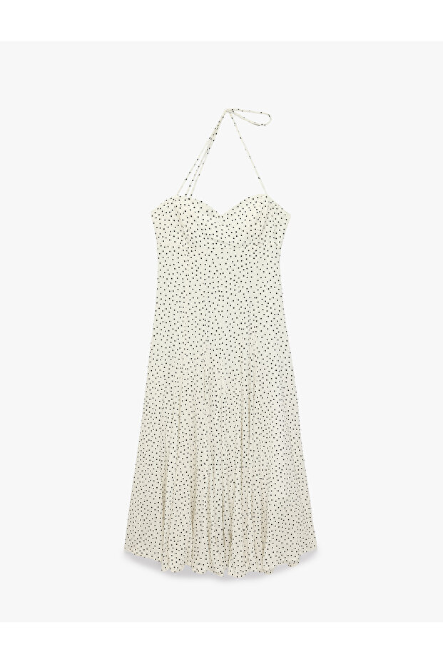 Viscose Halter Neck Sweetheart Neckline A-Line Polka Dot Long Dress