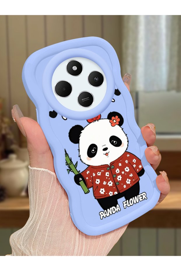 Redmi 14C Compatible Case Camera Protector Blue Silicone Couple Phone Case Panda Pattern
