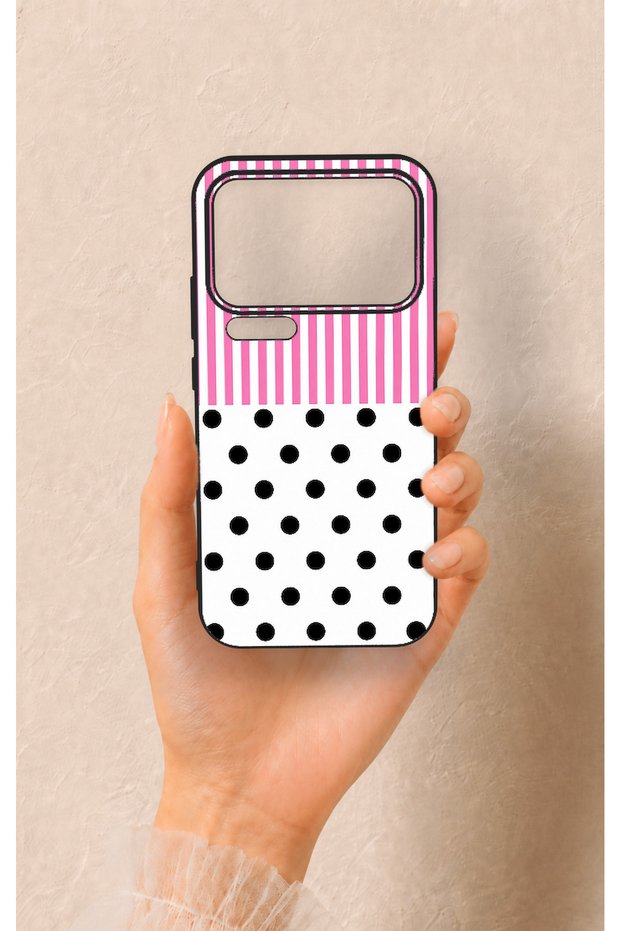 Mi 17 Pro Max Compatible Pink Striped Polka Dot Patterned Silicone Case