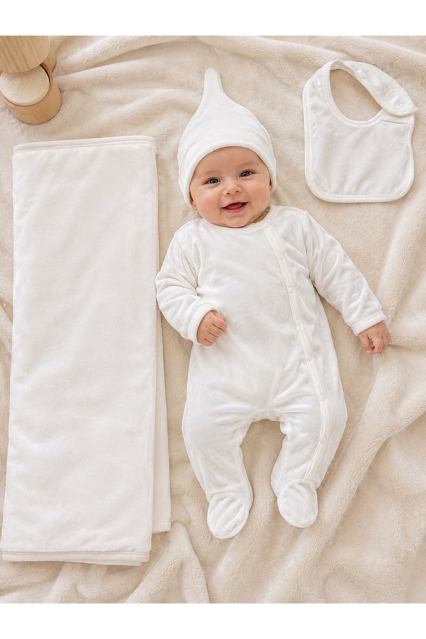 Newborn 4-Piece Hospital Discharge Set with Velvet Booties 7074