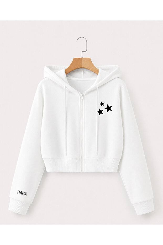 Girl's Hooded Jacket with Star Print on Chest