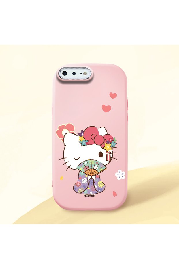 iPhone 8 Plus Compatible Case with Camera Protector Pink Silicone Couple Phone Case with Kitty Pattern