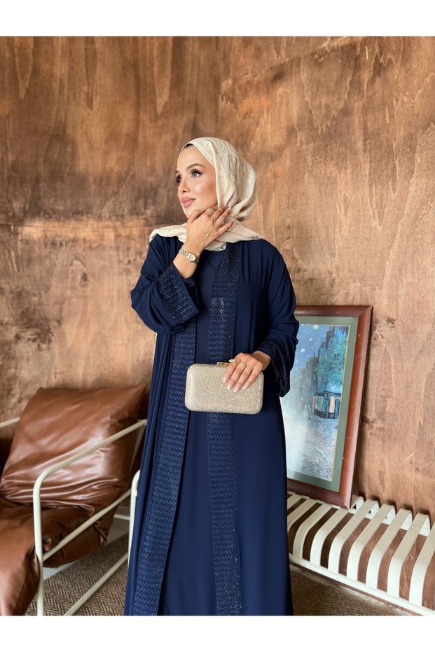 Plus Size Striped Patterned Stoned Evening Dress
