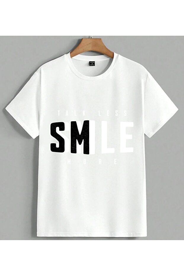 Sm Logo Black Text Minimal Printed Unisex Oversize T-Shirt White