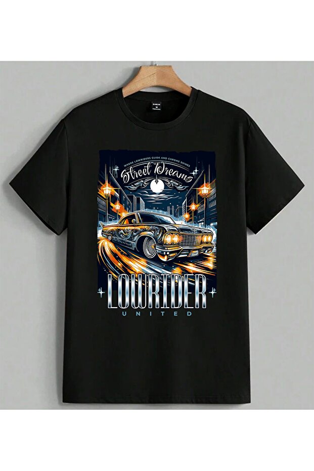 Street Dreams Lowrider Car Printed Unisex Oversize T-Shirt Black