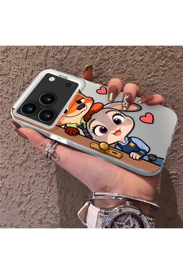 iPhone 17 Pro Compatible High-Quality Cartoon Fox and Rabbit Couple Printed Case