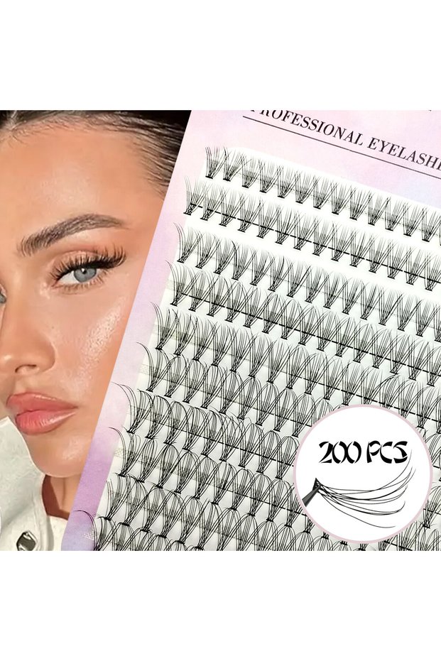9mm-16mm 10C 200 Clusters of Slim DIY Eyelashes - C/D Curl, 8-16mm Single Eyelashes, Fluffy and Natu