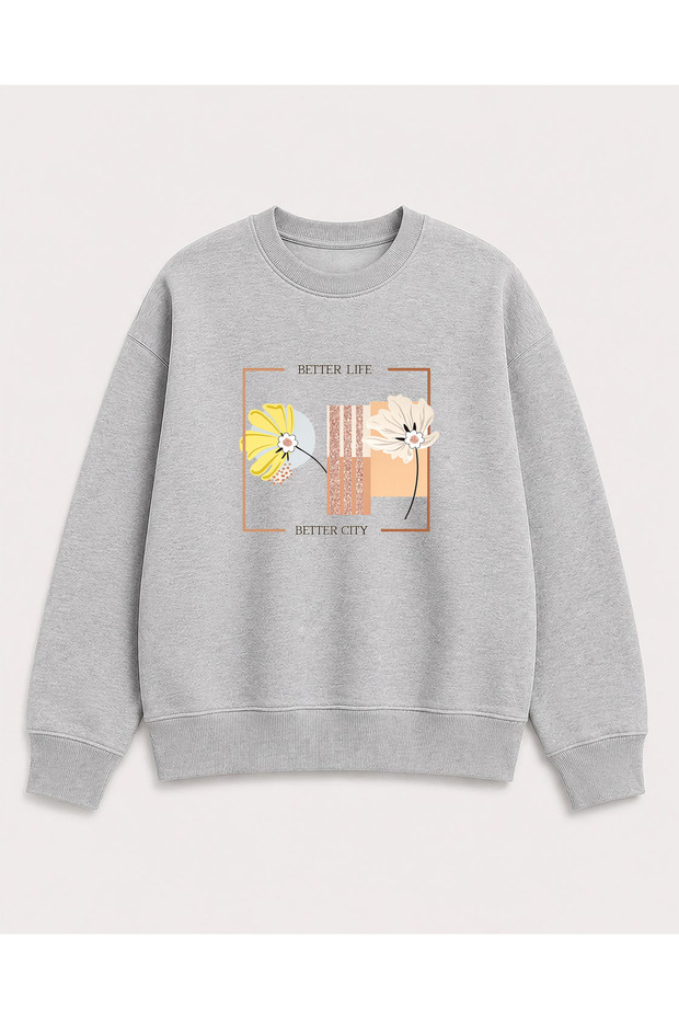 Better Life Print Detailed Crew Neck 2 Thread Sweatshirt