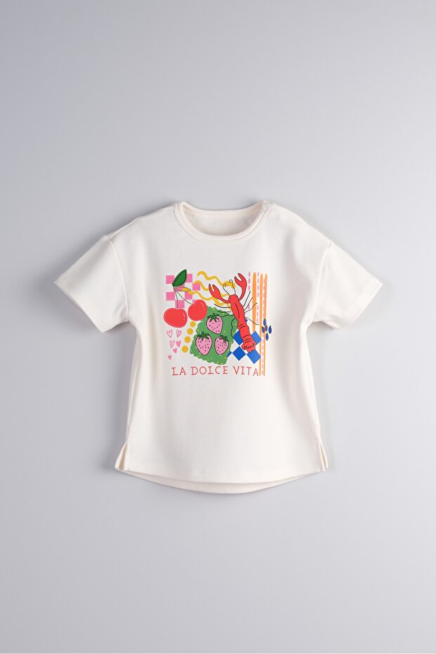 100% Cotton Interlock Fabric Baby and Kids T-Shirt with Snap Fasteners on the Shoulder