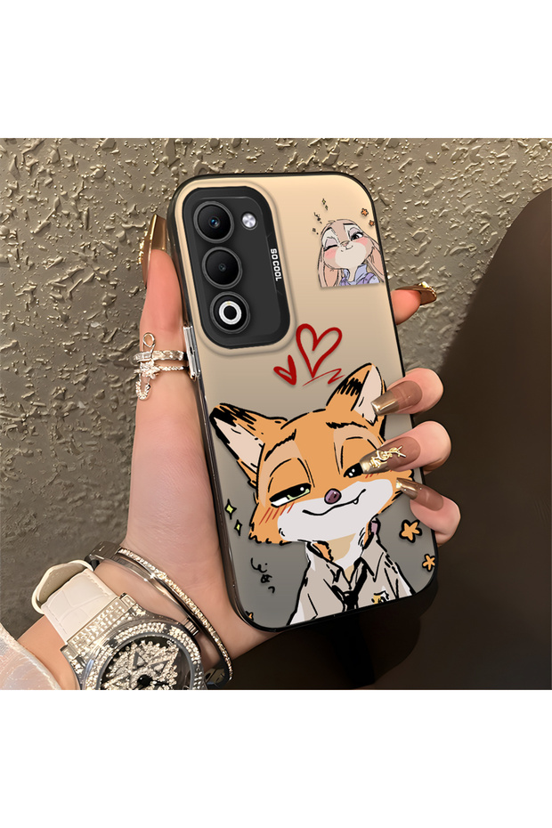 Oppo A5 4G/5G Compatible Heart-Themed Fox Rabbit Printed Case, Matching Cover for Friend and Couple
