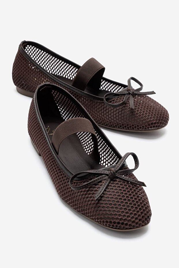 Berity Women's Mesh Ballerinas Brown Genuine Leather