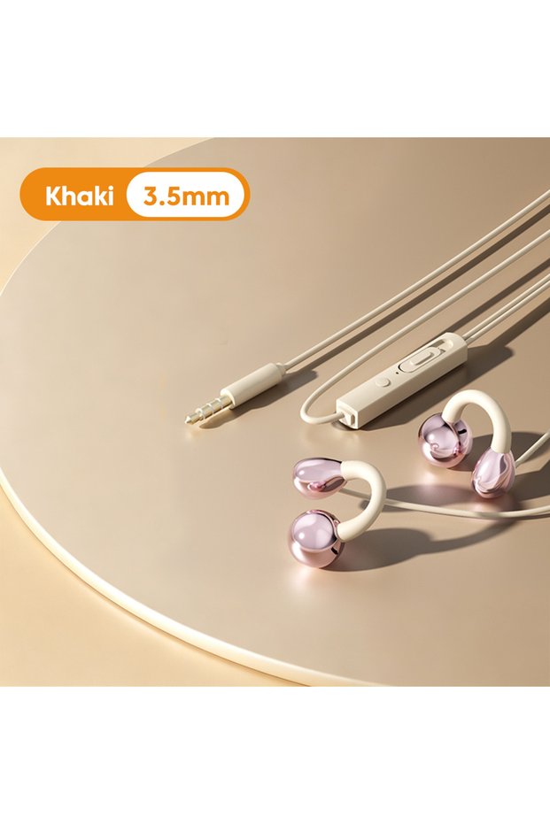 3.5mm khaki Clip-on Wired Headphones Type C&3.5mm Stereo Earbuds Handfree Sport Gamer Headset Earpho