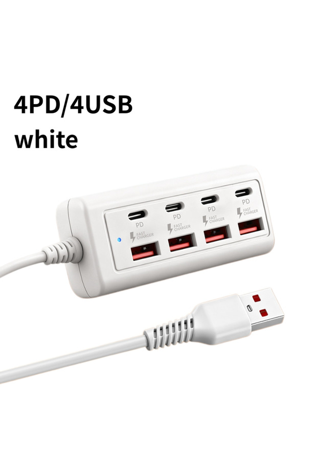 موزع USB متعدد المنافذ من KUBIE طراز Strip-4P4U-WH-YG-03، موزع USB 2.0 بـ 7 منافذ، موسع USB للكمبيوتر بتصميم أنيق