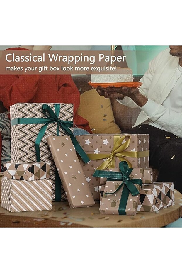 Gift Wrapping Paper, Birthday Wrapping Paper, with Pull Bow,Ribbon, Recyclable Kraft Gift Wra
