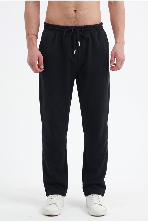 Men's Black Sweatpants Baggy Wide Leg Basic Daily Comfortable Fit Cotton Straight Leg