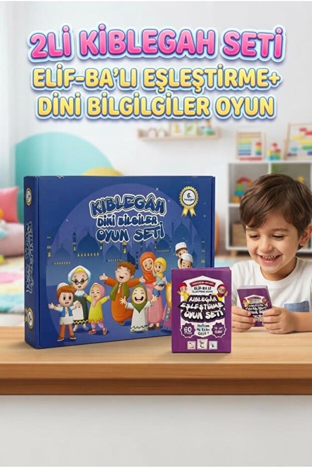 2-Pack Kiblegâh Set: Religious Knowledge Family Game and 60 Pieces Elif Ba Matching Educational Game Set