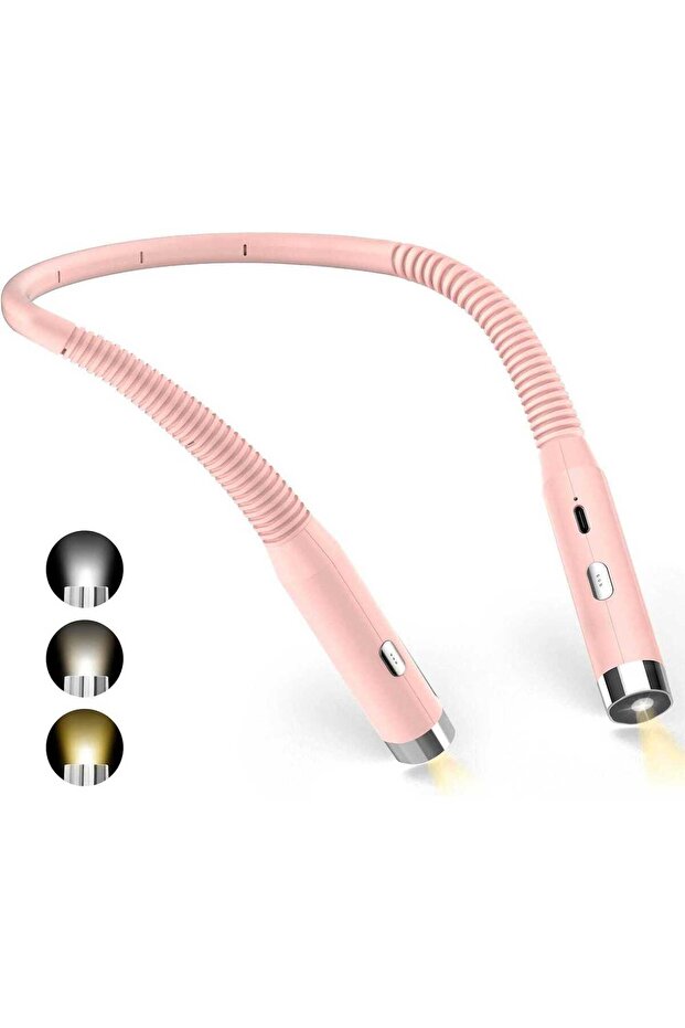 Neck-mounted reading light, rechargeable bedside reading light, 3 colors and 3 brightness levels, 360° foldable, USB LED reading light (pink).