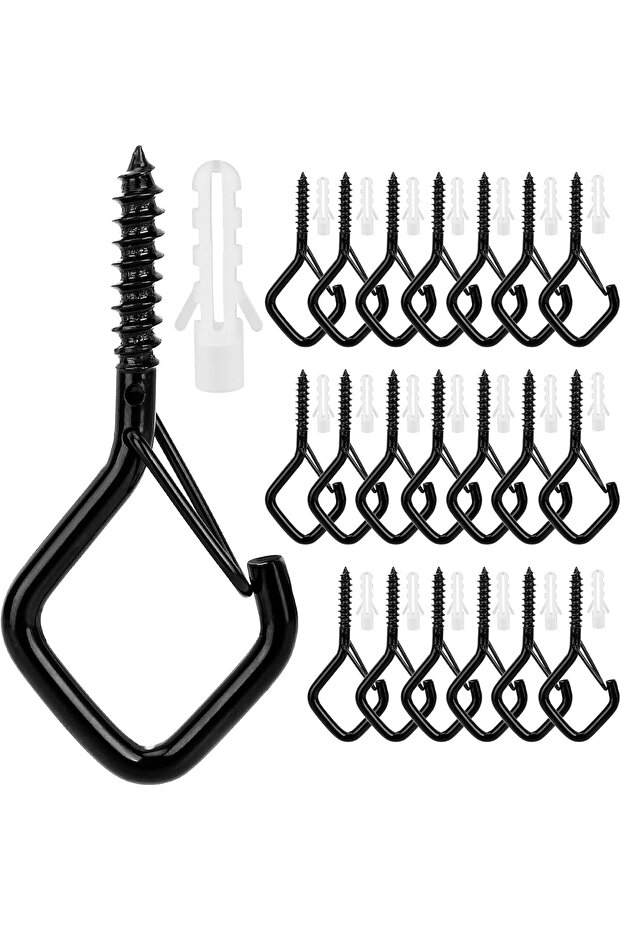 20-pack outdoor screw hooks for hanging heavy-duty plant light strings, suitable for patio lights, ceiling, wall, fencing, deck mounting (black).