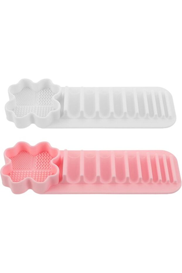 2pc Silicone Makeup Brush Holder & Wall-Mounted Drying Rack Cleaning Mat Set