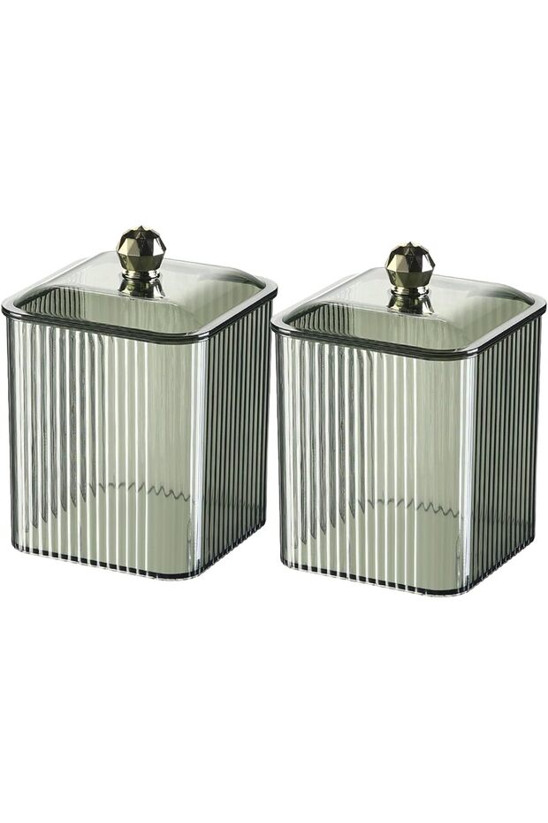 Transparent cotton pad storage box, cotton pad box with lid, cosmetic storage box, cotton swab holder, for bathroom, toilet, bedroom (green, 2-pack)
