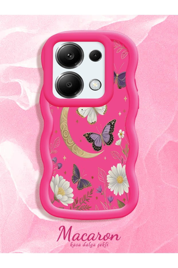 Poco M6 Pro 4g Compatible Wavy Frame Moon Butterfly and Flower Pattern Silicone Phone Case