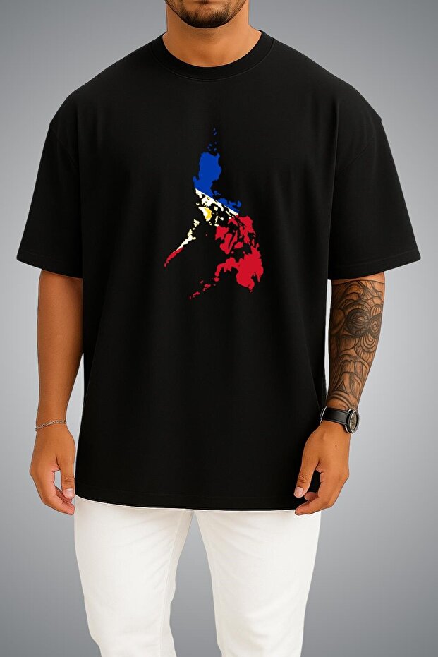 Oversize Philippines Flag and Map Chest Printed Unisex T-Shirt